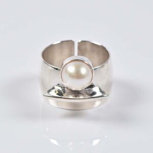 Vintage Lilly Barrack Open Bypass Freshwater Pearl Statement Ring size 8.75